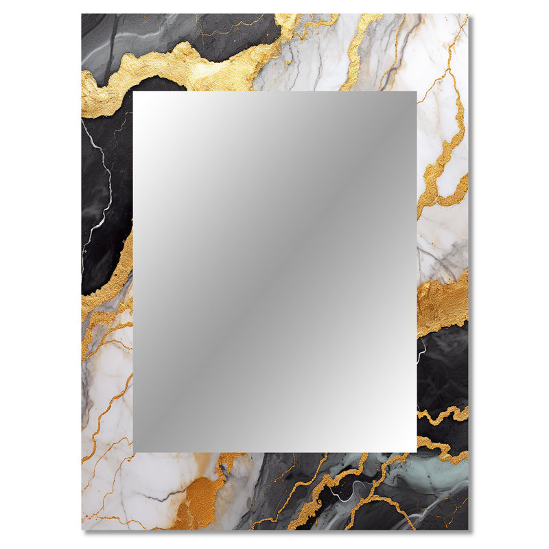 Or et gris abstrait marbre Mirage I - miroir décoratif en marbre, miroir mural doré, impression d'art en métal, 40 po x 30 po