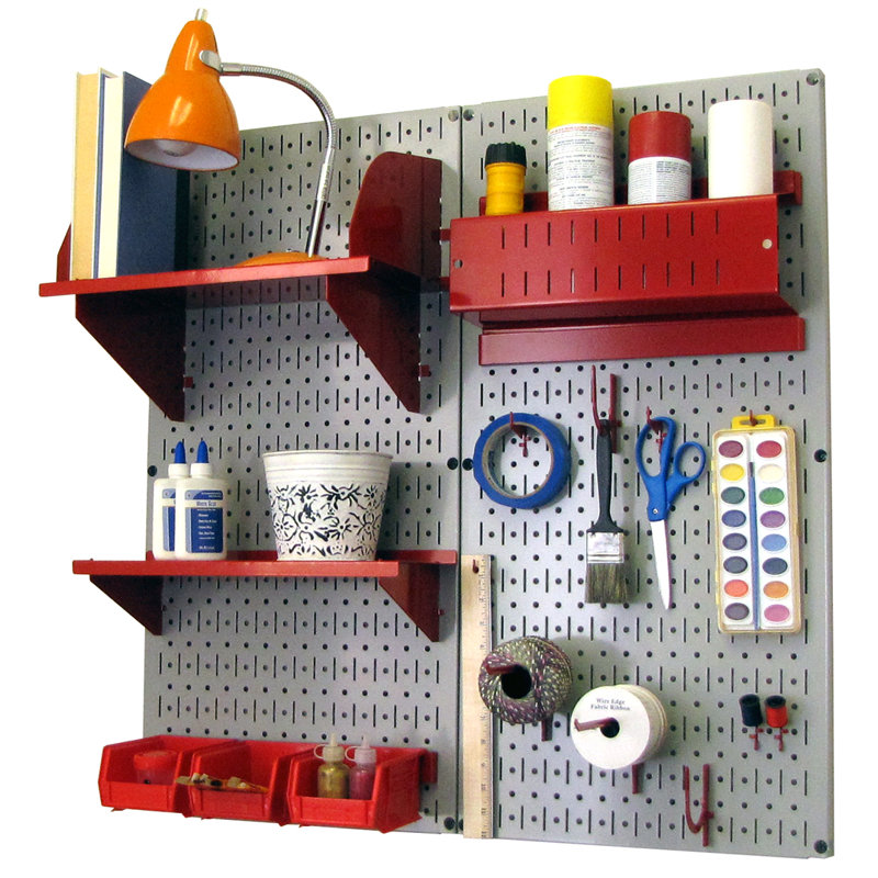 Ensemble de panneaux perforé de rangement pour accessoires de loisirs, Gris et rouge