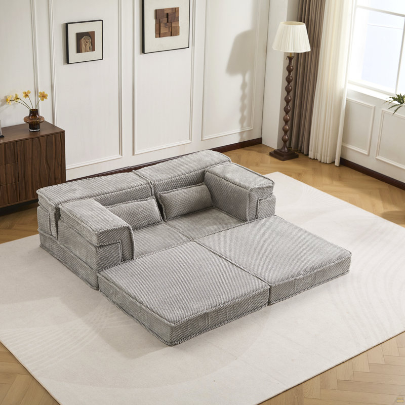 Compression Mahjong Sofa,Convertible Floor Sofa Bed,Diy Boneless Modular Sectional Sofa,No Assembly Required, Gray Fabric