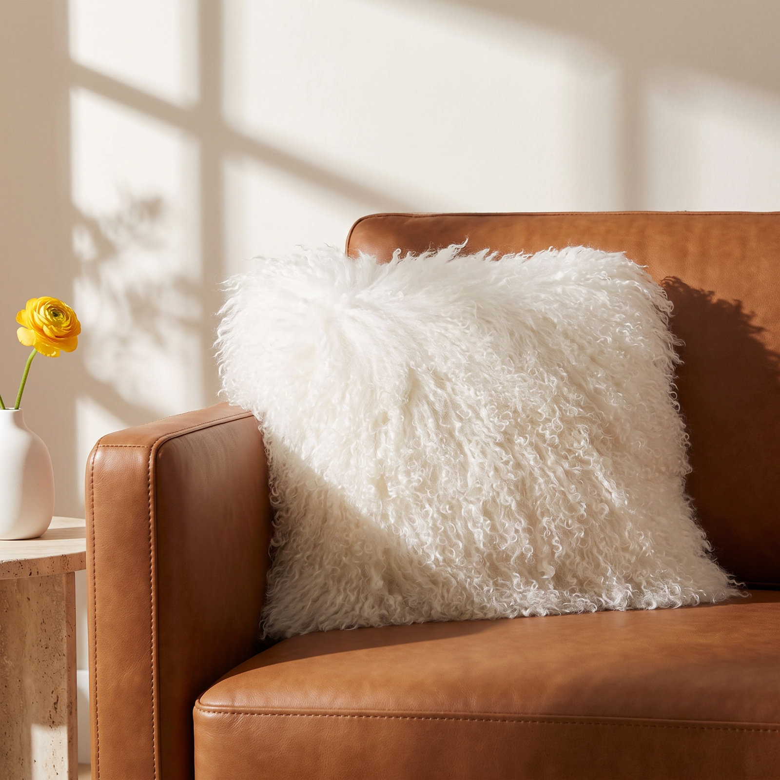 Iyana 20" x 20" Wool Pillow Cover & Insert, Ivory, Square 20"