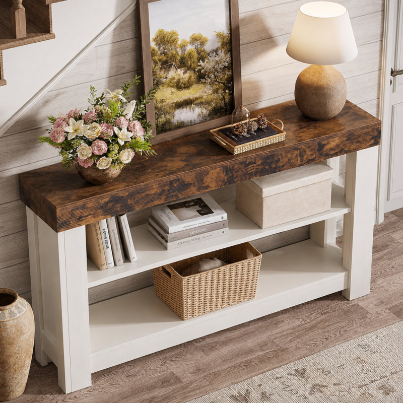 Console 47,24 po pour petits espaces avec rangement à 3 niveaux, Noyer