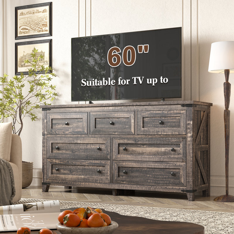 Dark Rustic Oak Farmhouse 7-Drawer Wood Dresser