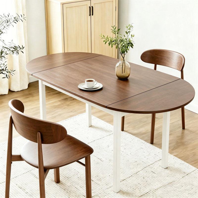 55" Extendable Solid Wood Kitchen Table , Oval Drop Leaf Tables For Small Spaces, Folding Dining Table For 4-6 People
