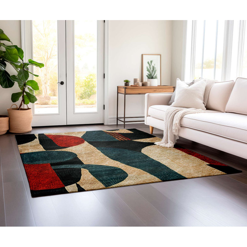 Non-Slip Area Rug, 2.6 x 4.9 ft, 60% Cotton & 40% Polyester | Machine Woven, Digital Print, No Pile, 0.3 in Thick | Easy to Clean, Stylish Design for Living Room & Bedroom | Durable & Comfortable
