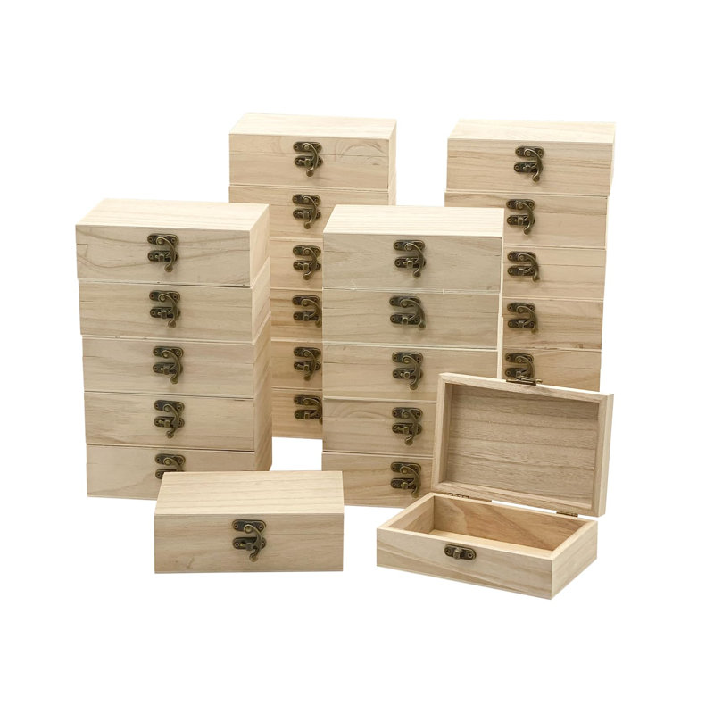 Boîte de 24 petites boîtes en bois pour artisanat 6 po x 4 po x 2 po Boîte en bois non finie avec couvercle Boîte à souvenirs pour le rangement de bijoux