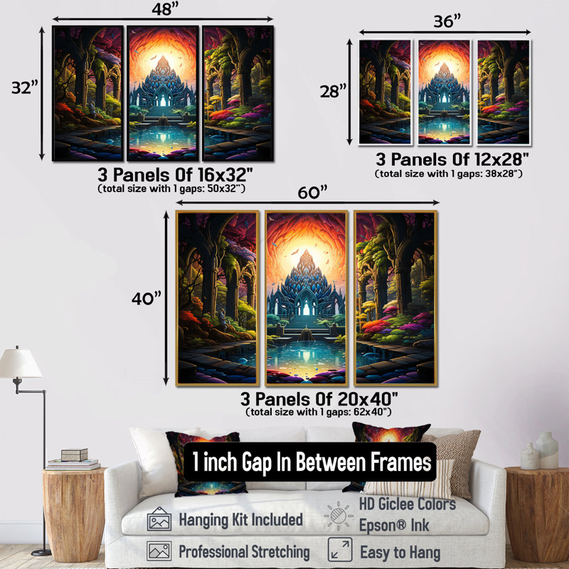 Tarsem - Ensemble de salon mural art abstrait paysage, Cadre flottant noir, H 40 po x l 60 po x P 1 po