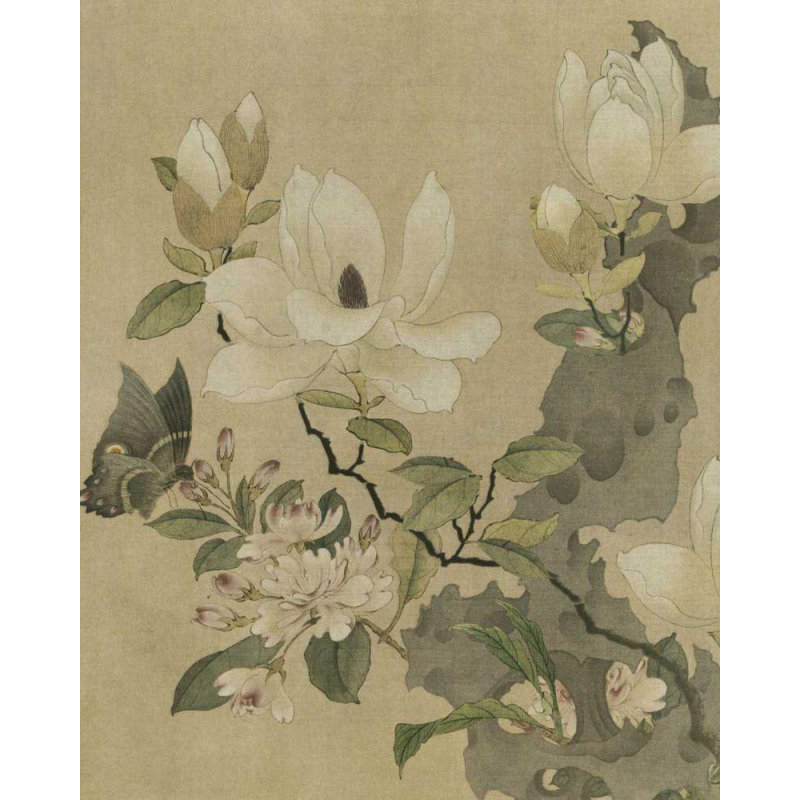 Art sur toile tendue Lark Manor ™: Magnolia et papillon, H 18 po x l 15 po