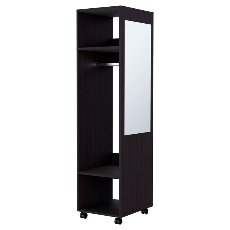 Armoire à 3 tablettes avec miroir et rangement ouvert, Noir
