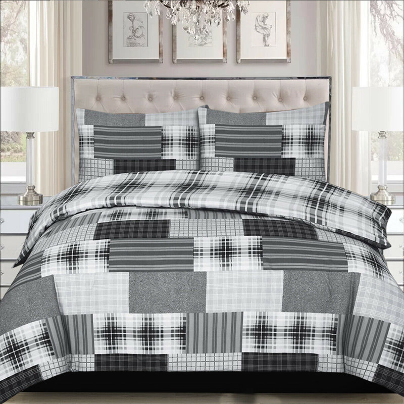 Cotton Bedding, Double Duvet Cover + 2 Standard Pillowcases, Denim Grey