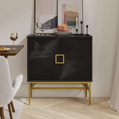 Lashawnna Modern 34'' Tall 2 - Door Accent Cabinet with carved door panels and Metal Legs