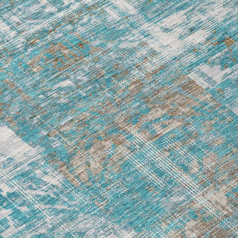 Machine Washable Indoor/Outdoor Chantille ACN2785 Abstract Rug, Teal, 3' x 5'