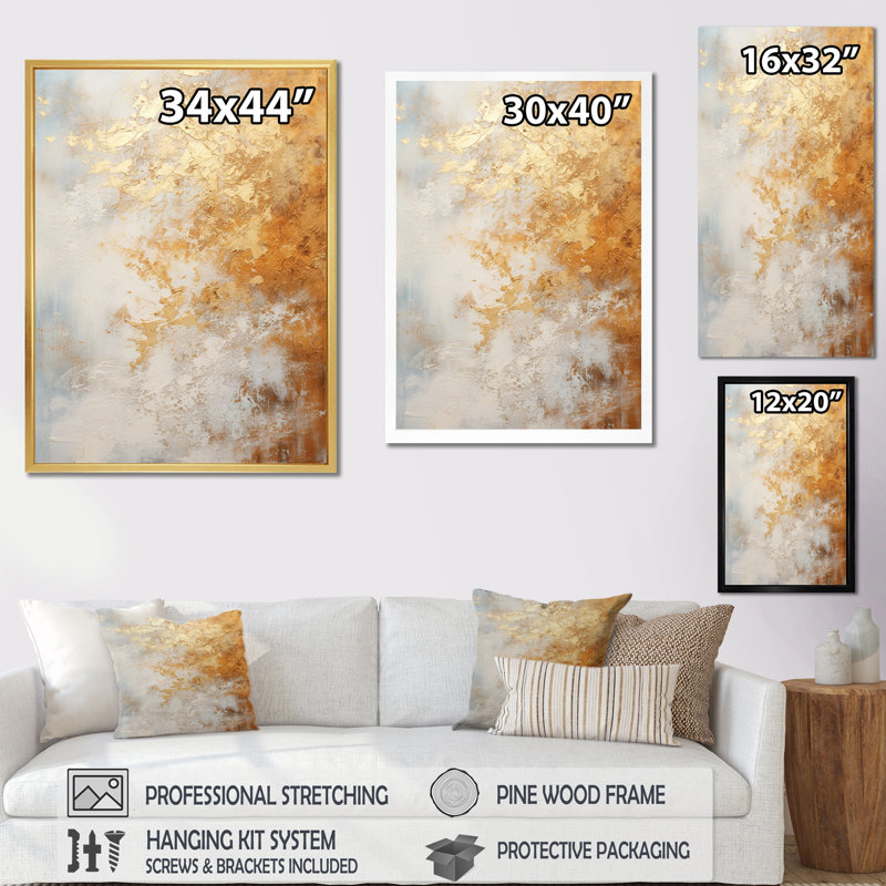 Fleur de neige beige et or, Toile tendue, H 20 po x l 12 po x P 1 po