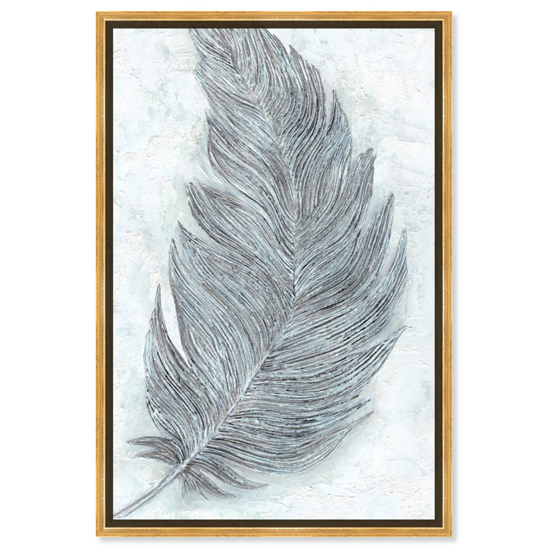 «Grey Feather», toile délicate, art mural ferme par Art Remedy, H 16 po x l 11 po, Cadre noir