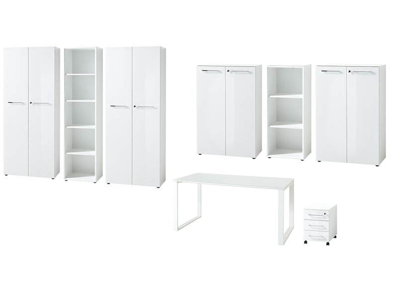 8 Piece Glass Writing Desk Office Set, White