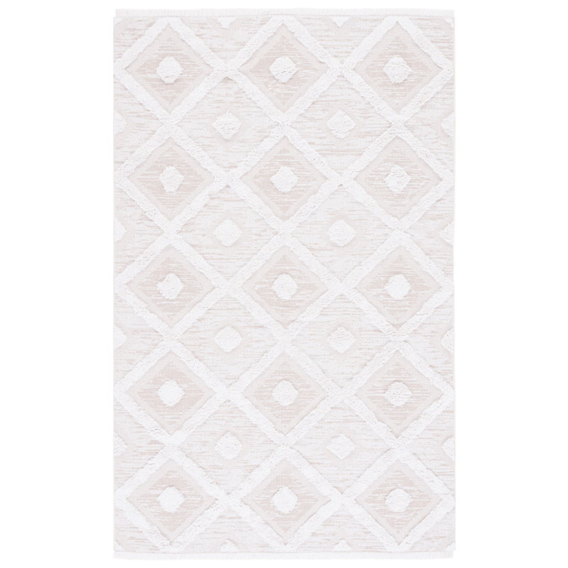Tapis géométrique beige / ivoire Abisoye, Rectangle de 10 pi x 14 pi
