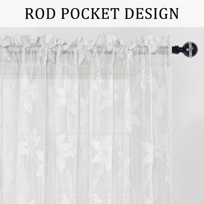 2 Panels Floral Lace Sheer Curtains - Elegant Design Rod Pocket Boho Chic Decor Window Voile Sheer Drapes Farmhouse Style for Bedroom and Living Room