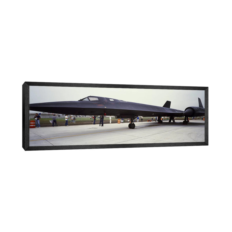 Lockheed SR-71 Blackbird On A Runway by Panoramic Images - Panoramic Gallery-Wrapped Canvas Giclée on Canvas, Black Framed
