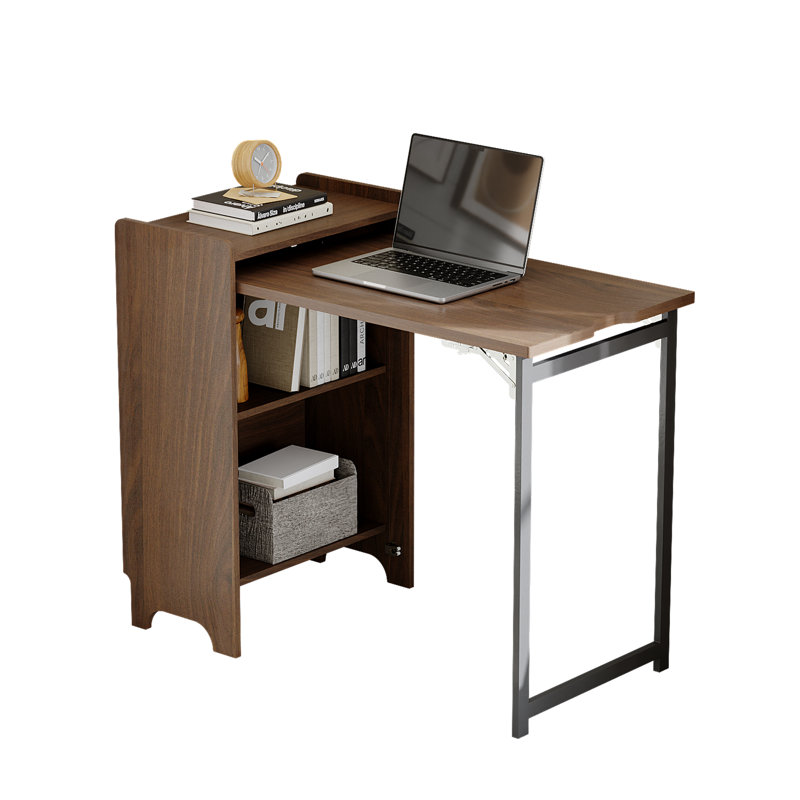 Home Office Desk Cabinet With Storage Shelves, Space Saving Compact Writing Desk For Small Spaces Living Room Bedroom Home Office, Walnut Finish (99w X 53d X 74h)