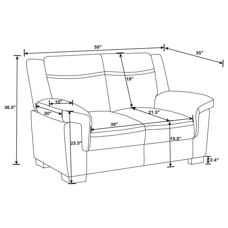 2-piece Upholstered Padded Arm Sofa Set Grey