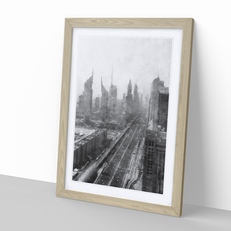 Dubai Skyline Vol.1 - Picture Frame Painting, Oak Framed, 36cm H x 27cm W x 2cm D