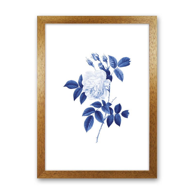 Blue Botanic II - Print, 88cm H x 64cm W x 3cm D, Brown Framed