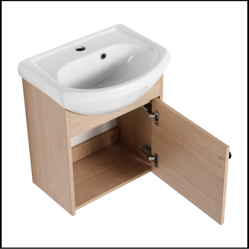 Petit meuble-lavabo de 18 pouces avec lavabo en céramique, meuble-lavabo mural flottant