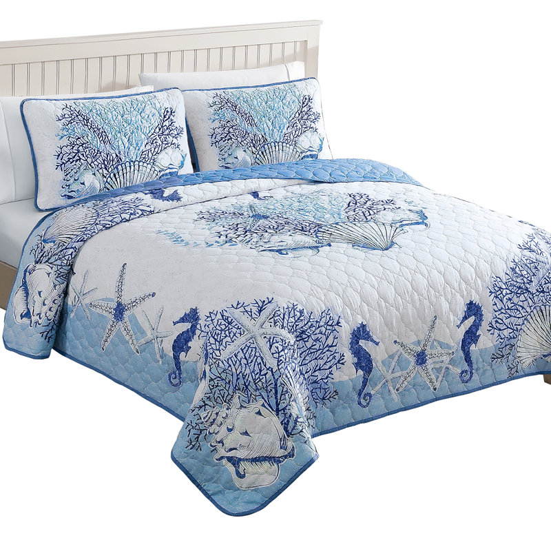 Tropical Beach Delight 3-Piece Quilt Set, Full/Double Quilt + 2 Standard Shams