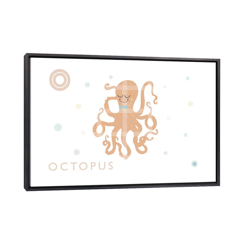 Pieuvre - impression d'art graphique, Toile avec cadre noir patiné, H 40 po x l 60 po x 1,5 po, Pas de tapis