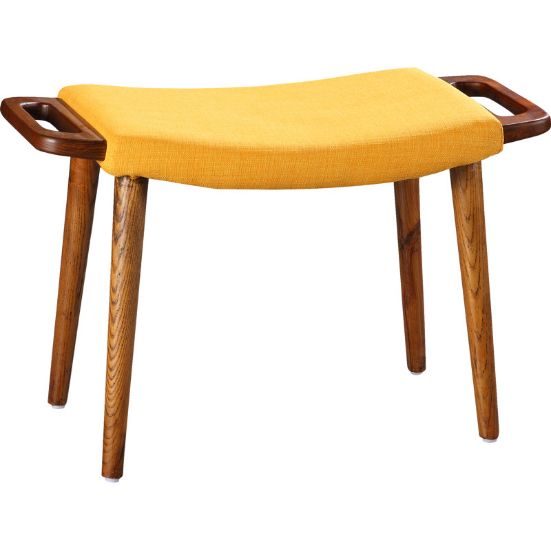 Geta 25" Linen Weave Upholstered Solid Wood Ottoman in Yellow, Yellow