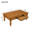 Rectangular Wooden Coffee Table With Storage Drawer, Vintage Cocktail Table With Solid Wood Gourd-Shaped Legs For Living Room,No-Tools Assembly (Natrual)