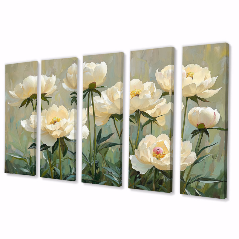 Pivoines d'été dans le jardin d'herbes aromatiques - Art mural pivoines - Ensemble d'art mural traditionnel, 5