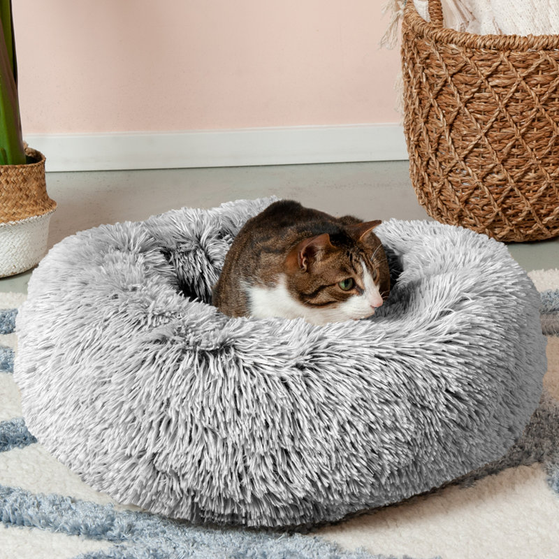 Small Mist Gray Faux Fur Orthopedic Donut Pet Bed