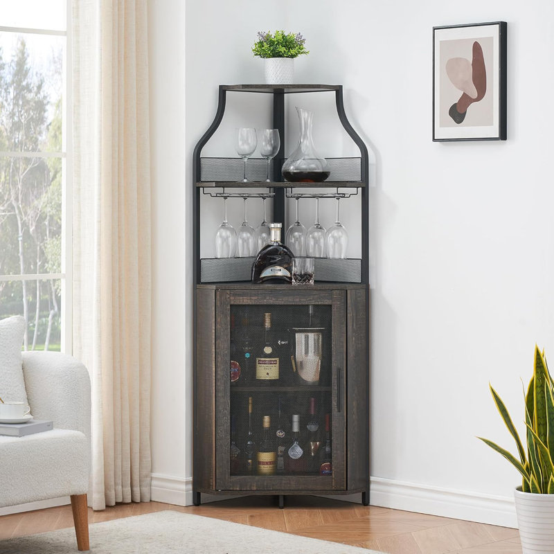 Meuble-bar d'angle avec casier Ã  bouteilles amovible, meuble-bar pour la maison, Chêne