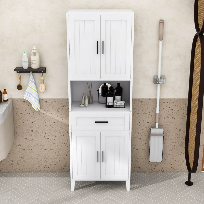 Modern Tall Storage Cabinet with Adjustable Shelves, Soft-Close Doors and Water-Resistant Finish, Matte Black
