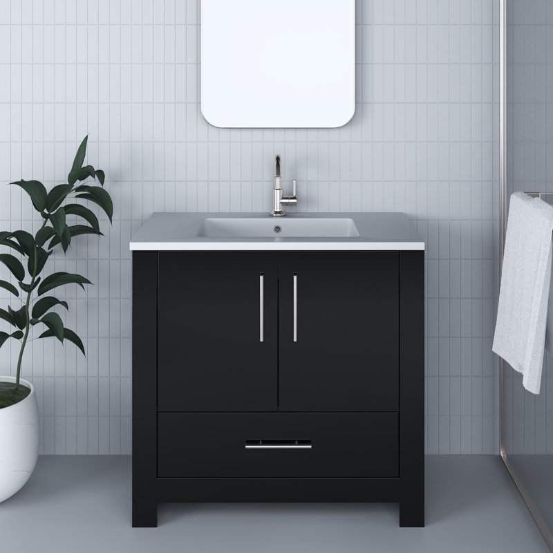 Boston 36'' Single Bathroom Vanity with Resin Top, Glossy Black