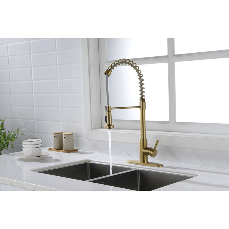 Robinet de cuisine à bec rétractable en acier inoxydable doré, buse rotative à 360 ° pour une utilisation en douceur de l'eau, réglage de la température et du débit de la poignée unique, surface de rouille corrosive, éclaboussure silencieuse