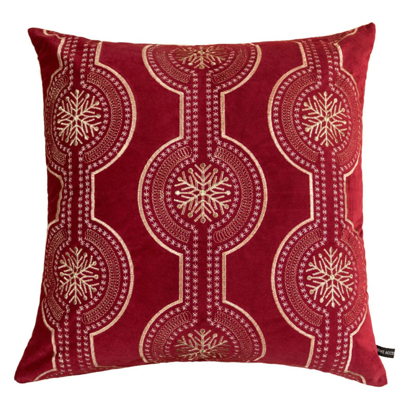Burnt Orange Damask Embroidered Throw Pillow – Boho Geometric Cushion, Red