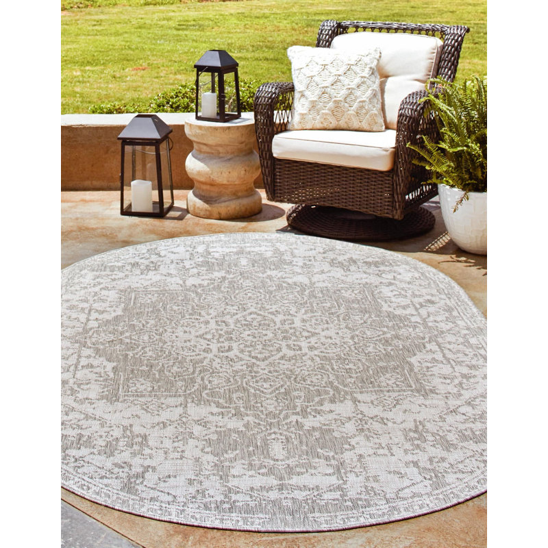 Outdoor Destiny Area Rug Stone Color, Oval 7'10" x 10'