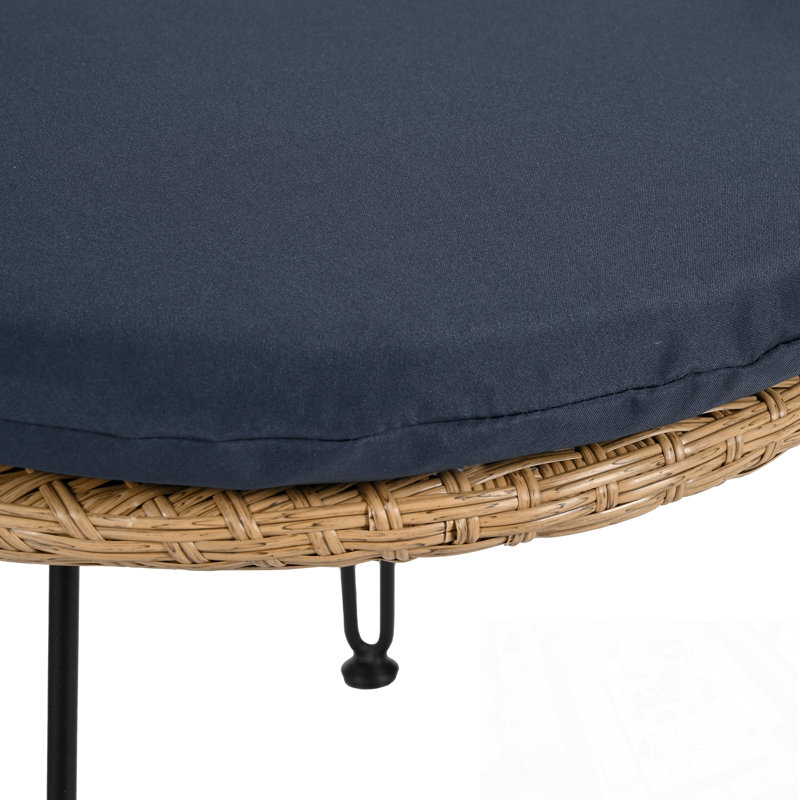 Lidio with 2 Rattan Chairs and Glass Round Table, Blue