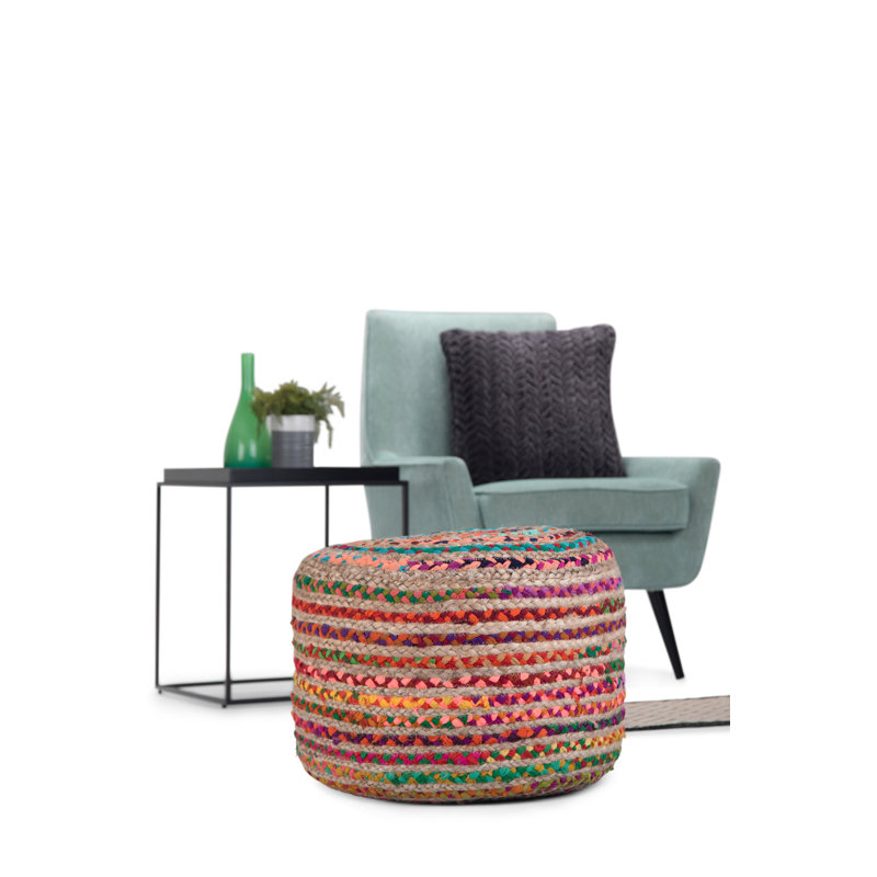Pouf rond en jute et coton tissé à la main l 20 po Margo multicolore, Multi-couleur, H 14 po x l 20,1 po x P 20,1 po