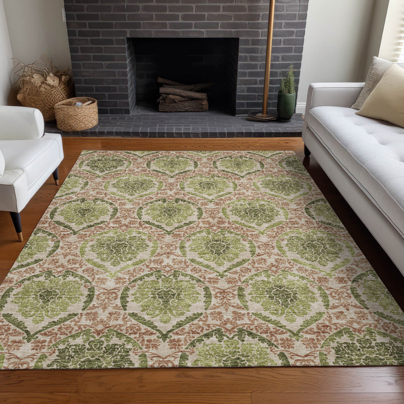 Premium Machine Washable Prisco Olive Rug, Rectangle 3' x 5'