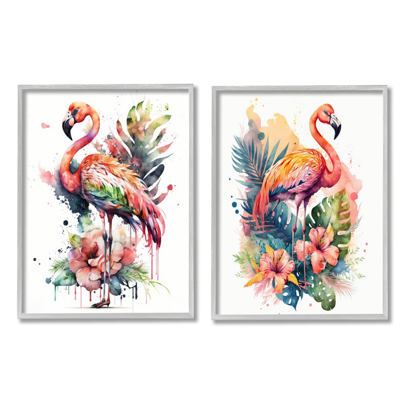 Flamants tropicaux modernes, impression sur bois, 2 pièces, H 30 po x l 48 po x P 1,5 po, Estampe numérique Farmhouse