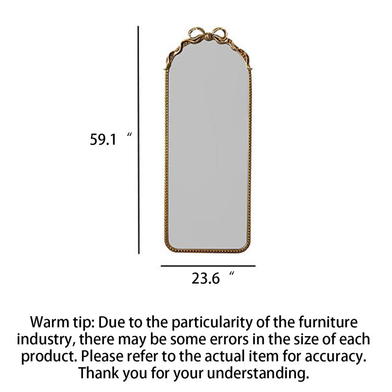 French-Style Bow-Top Wooden Metal Lacquered Frame Full-Length Mirror, 59.06" H x 23.62" W