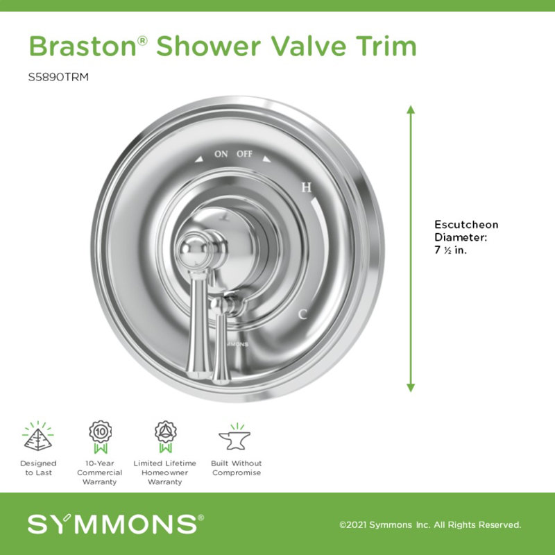Garniture de valve de douche murale avec levier de contrôle de volume Braston, Chrome poli