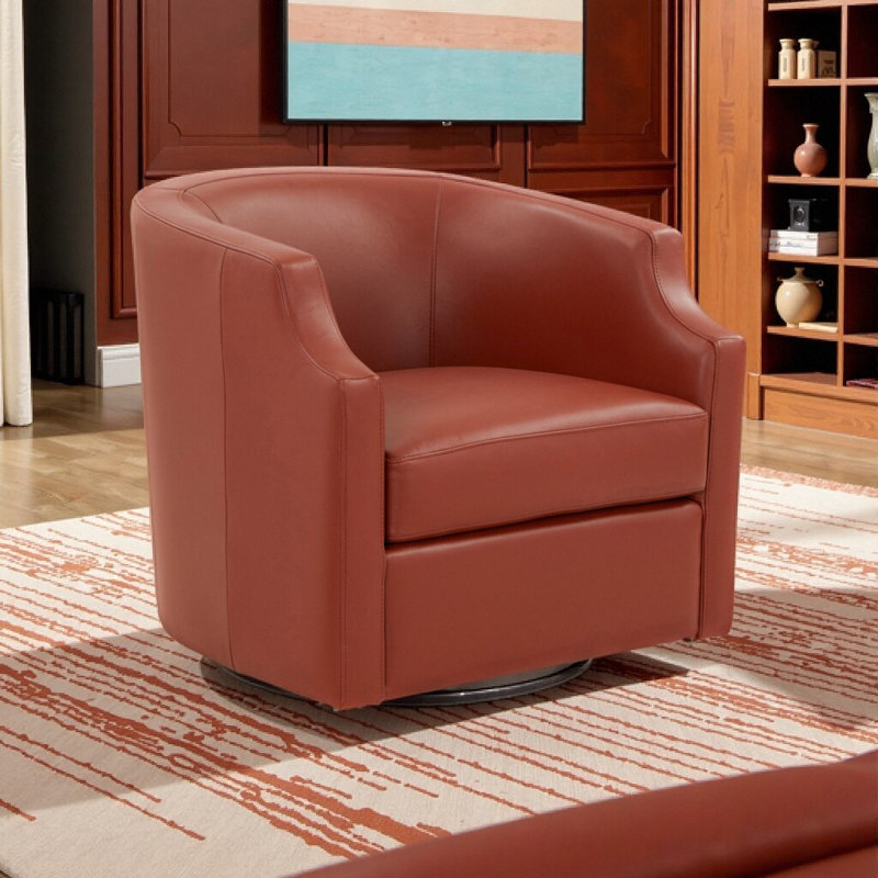 Fauteuil demi-tonneau pivotant en cuir Emmett Premium, Bleu