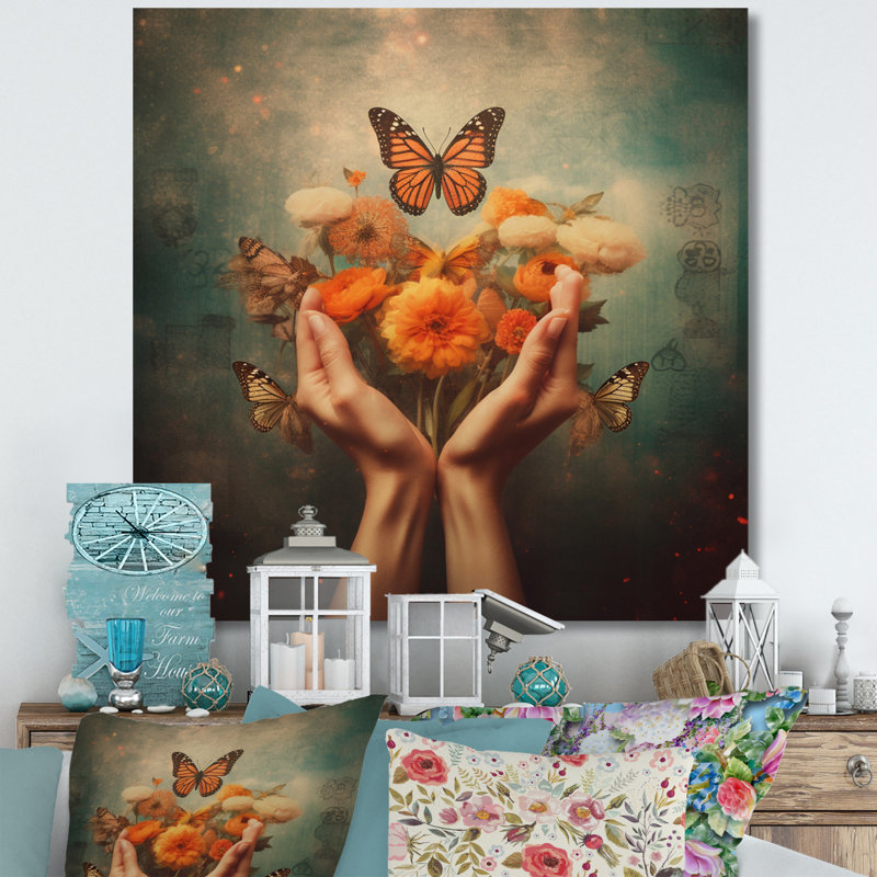 «Blossoming Butterfly Blessing Mudra I», reproduction sur toile, H 36 po x l 36 po x P 1,5 po, Toile tendue