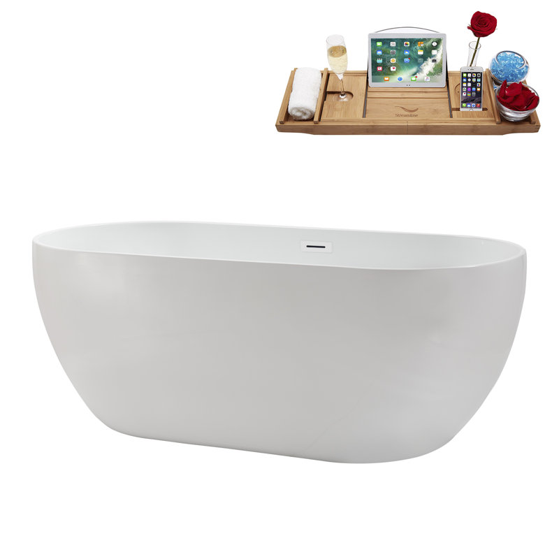62.2'' x 28.7'' Freestanding Soaking Acrylic Bathtub, Glossy White
