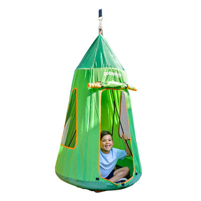gobaplay FlyMax Saucer Tree Swing with Tent, 39" Round Platform for Kids, Green