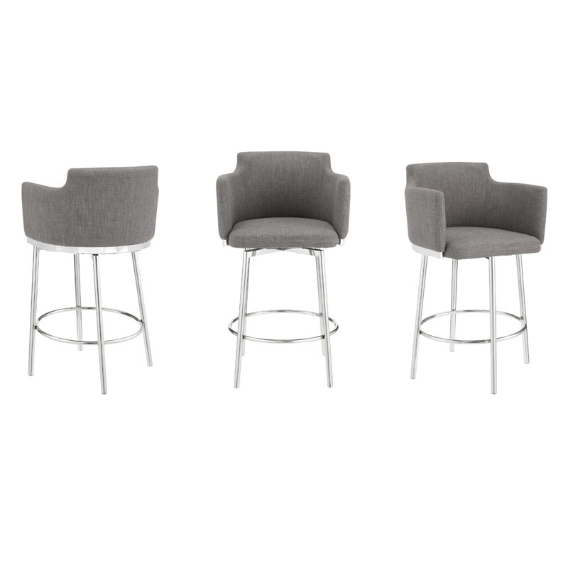 Gray Swivel Upholstered Counter Stool with Metal Frame