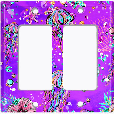 Metal Light Switch Plate Outlet Cover (Jelly Fish Purple Coral Reef - Double Rocker)